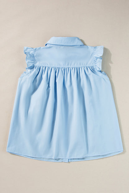 Sky Blue Ric Rac Trim Frilly Sleeveless Shirt