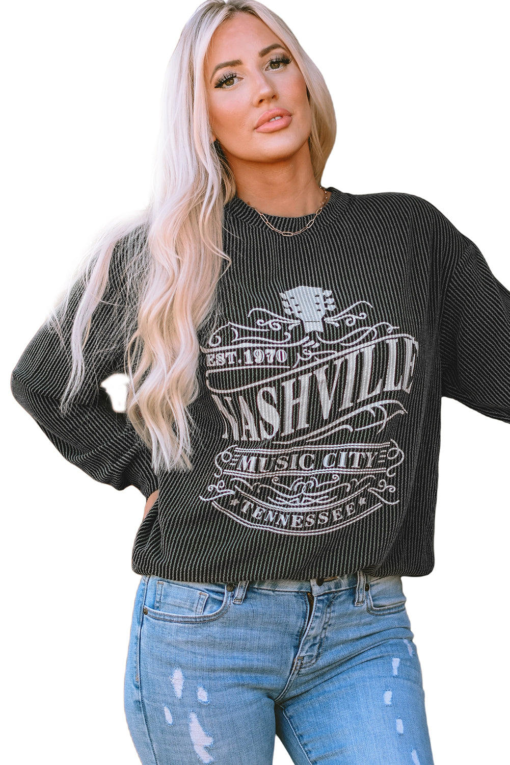Apricot NASHVILLE MUSIC CITY Corded Graphic Sweatshirt