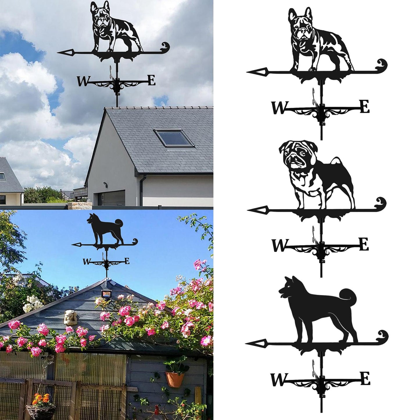 Wrought Iron Windmill Stainless Steel Spray Paint Dog Weather Vane Garden Decoration