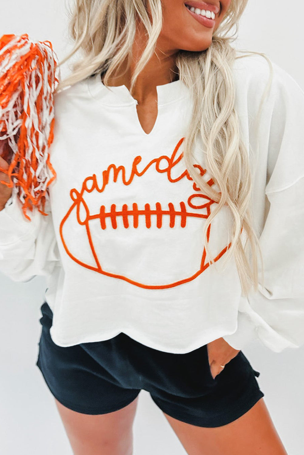 Orange Game Day Lettering Rugby Notched Neck Sweatshirt