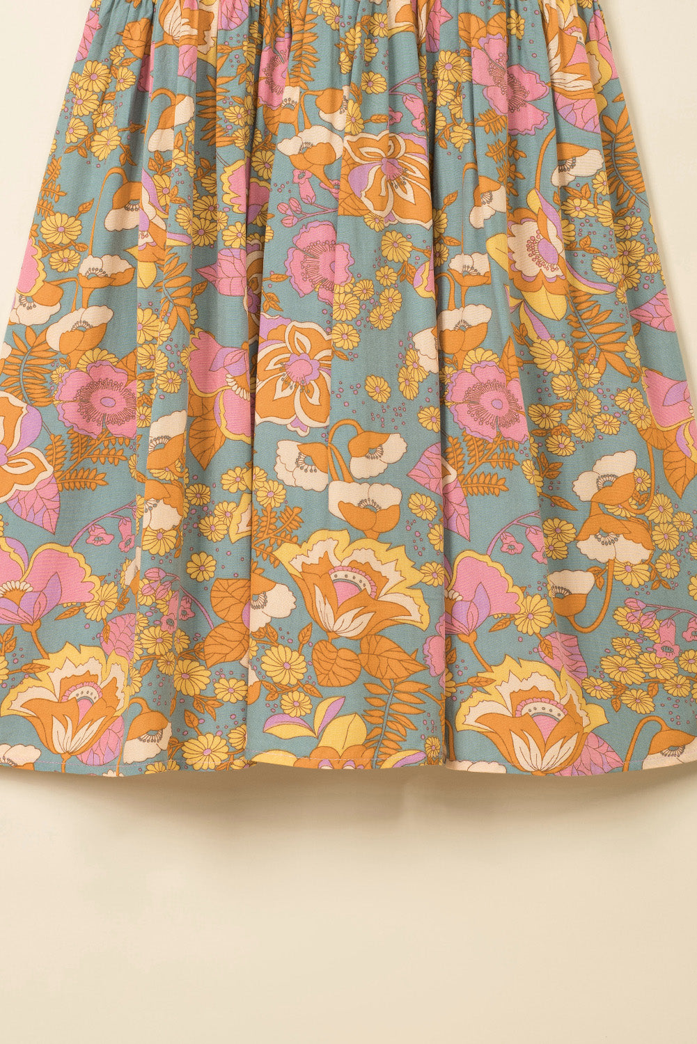 Brown Vintage Floral Smocked Bodice Flare Sleeve Tiered Long Dress