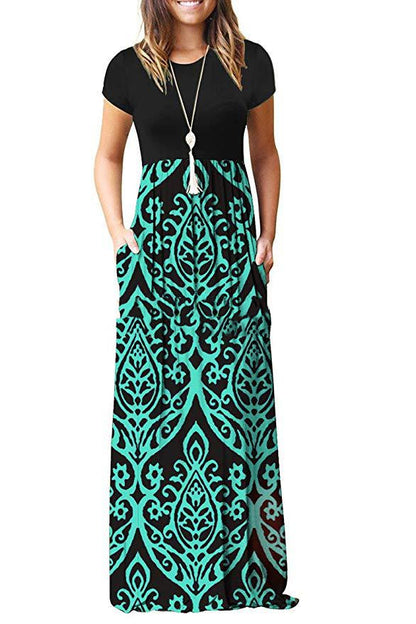 Dress Round Neck Short Sleeve Printed Waist-controlled