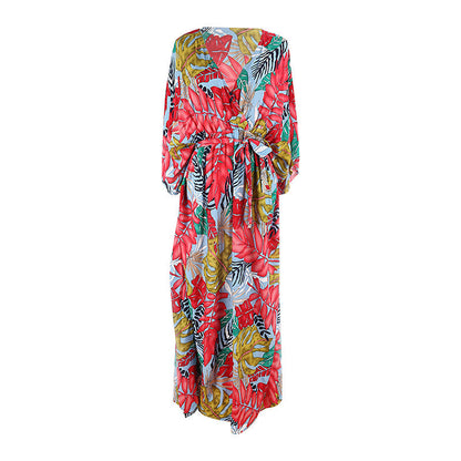 Women's Printed Long Skirt Sun Protection Clothing Beach Coat Cardigan