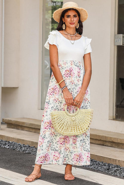 White Plus Size Floral Print Sleeveless Wide Leg Jumpsuit