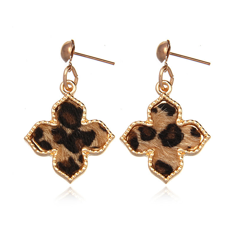 Sexy Leopard Print Earrings Metal Geometric Square Suede Markings Earrings