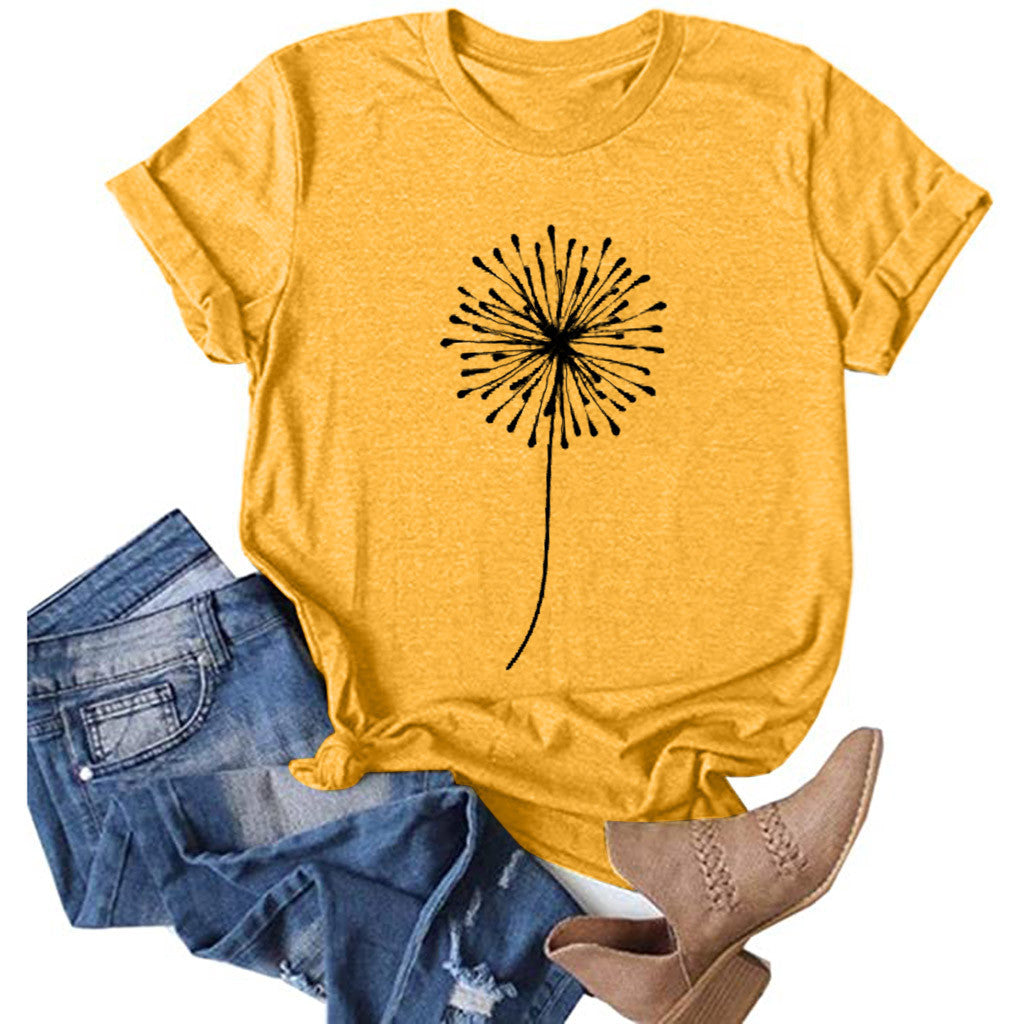 Men's And Women's Fashion Sunflower Print Short-sleeved T-shirt Top