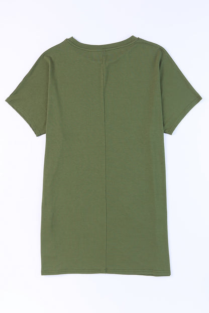 Khaki Side Pockets Short Sleeve Tunic Top