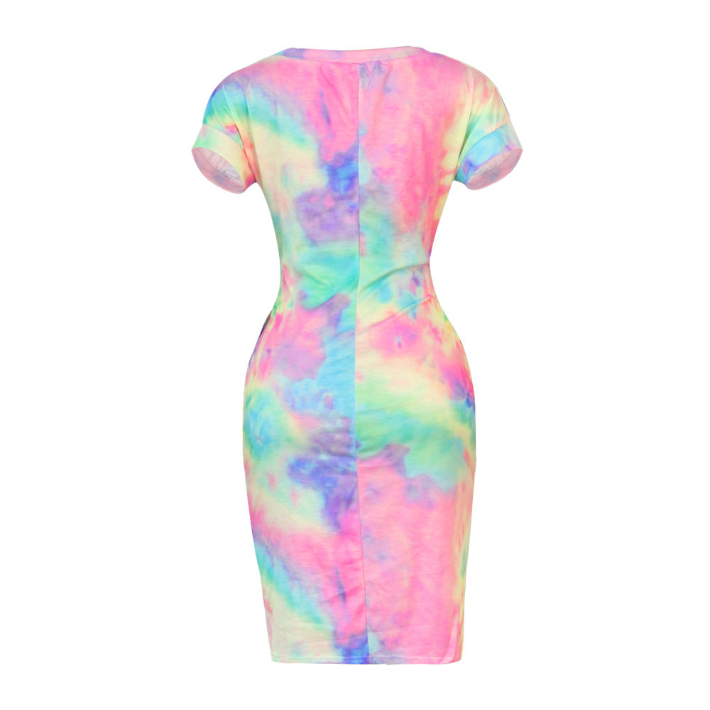 Foreign Trade Women's Clothing Striped Plastic Waist Bandage Sweet Dress