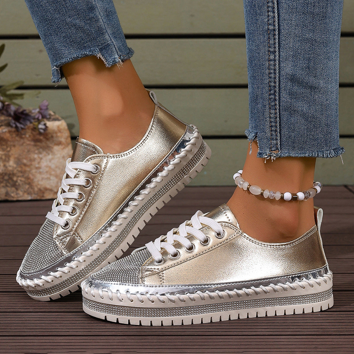 Womens Plus-size White Sneakers With A Chunky Sole