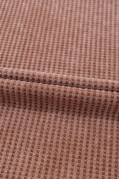 Coffee Waffle Knit Fringed High Low Loose Top