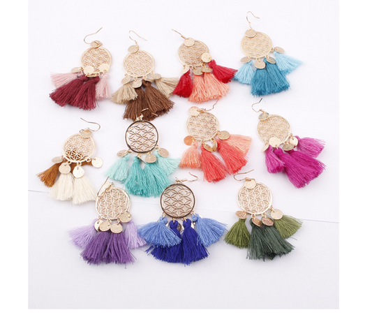 European and American explosions bohemian fringed hollow tassel earrings earrings jewelry