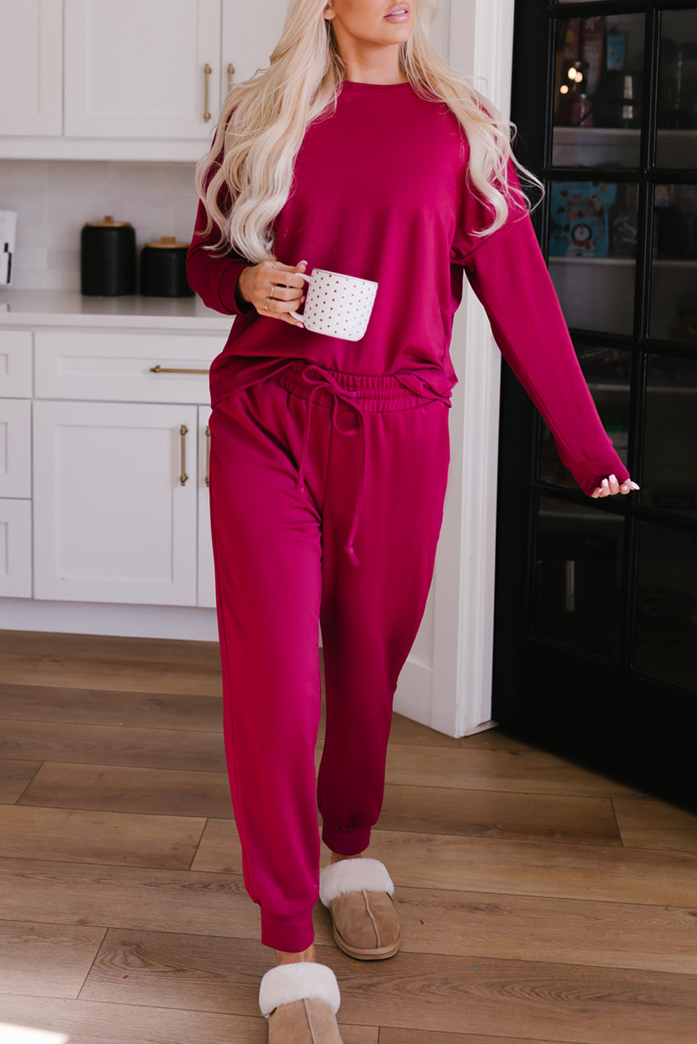 Spinach Green Long Sleeve Pullover and Jogger Pants Lounge Set