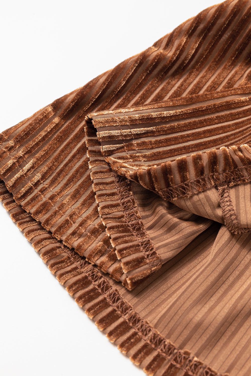 Chestnut Half Zip V Neck Ribbed Velvet Top