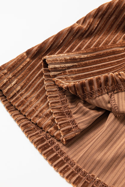 Chestnut Half Zip V Neck Ribbed Velvet Top