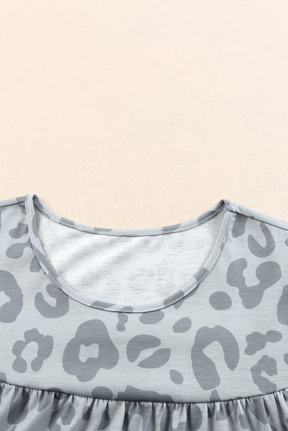 Pink Leopard Long Sleeve Satin Tie Shorts Two Piece Set