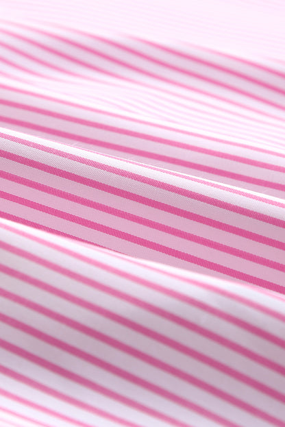 Sky Blue Smocked Cuffed Striped Boyfriend Shirt with Pocket