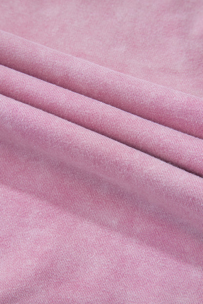 Pink Solid Waffle Knit Patchwork Raglan Sleeve Sweatshirt