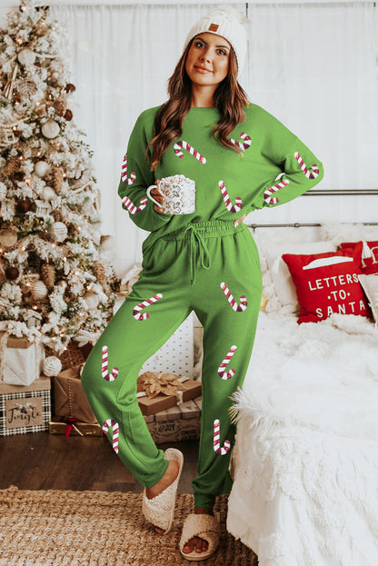 Spinach Green Long Sleeve Pullover and Jogger Pants Lounge Set