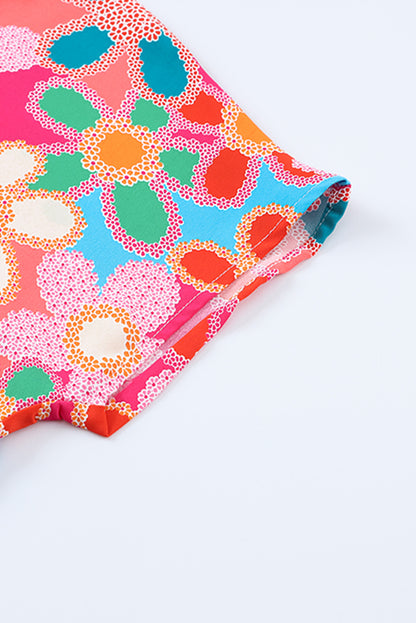 Multicolor Floral Print Bubble Sleeve Shirt
