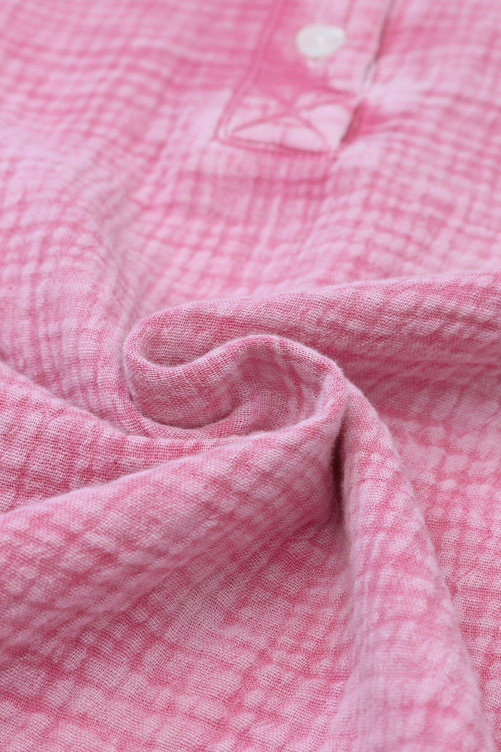 Light Blue Plus Size Split Neck Buttons Crinkled Blouse