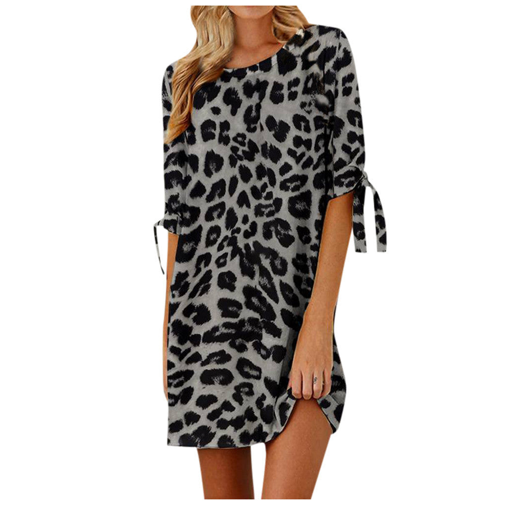 Women's Clothing Leopard Print Round Neck Dress