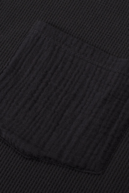 Chestnut Leopard Patchwork Chest Pocket Corded Henley Top