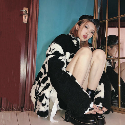 Cow pattern road plush padded cotton clothing