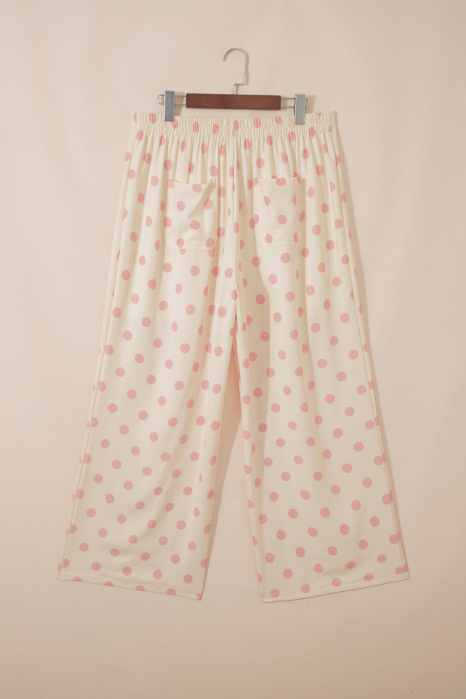 White Polka Dot Print Patched Pocket Mid-rise Straight Leg Pants