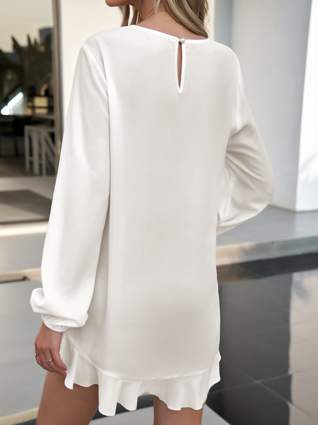 Women's Ruffle Trim Front Lantern Long Sleeve Blouse Loose Tunic Top HTLCKDMAX6