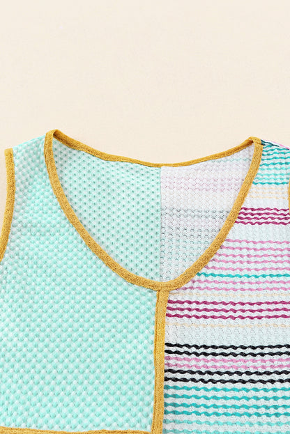 Multicolor Seamed Patchwork V Neck Plus Size Sleeveless Top