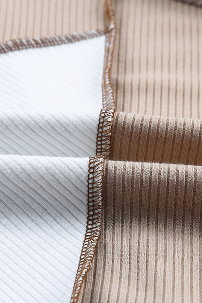 White Colorblock Seamed Ribbed Slim Fit T-shirt