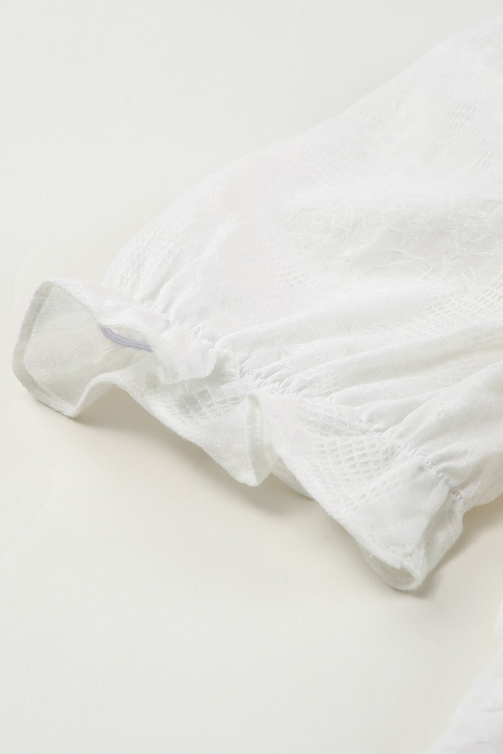 White One-shoulder Puff Sleeves Romper with Ruffle Trim