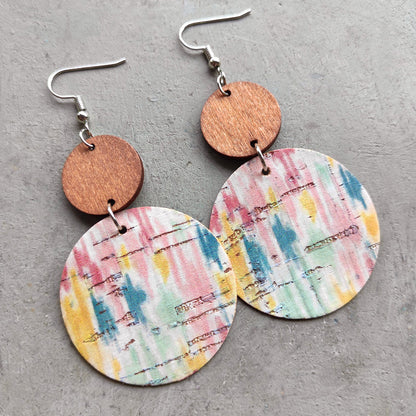 Hand-painted Colorful Art Pattern Striped Polka Dot Cork Earrings