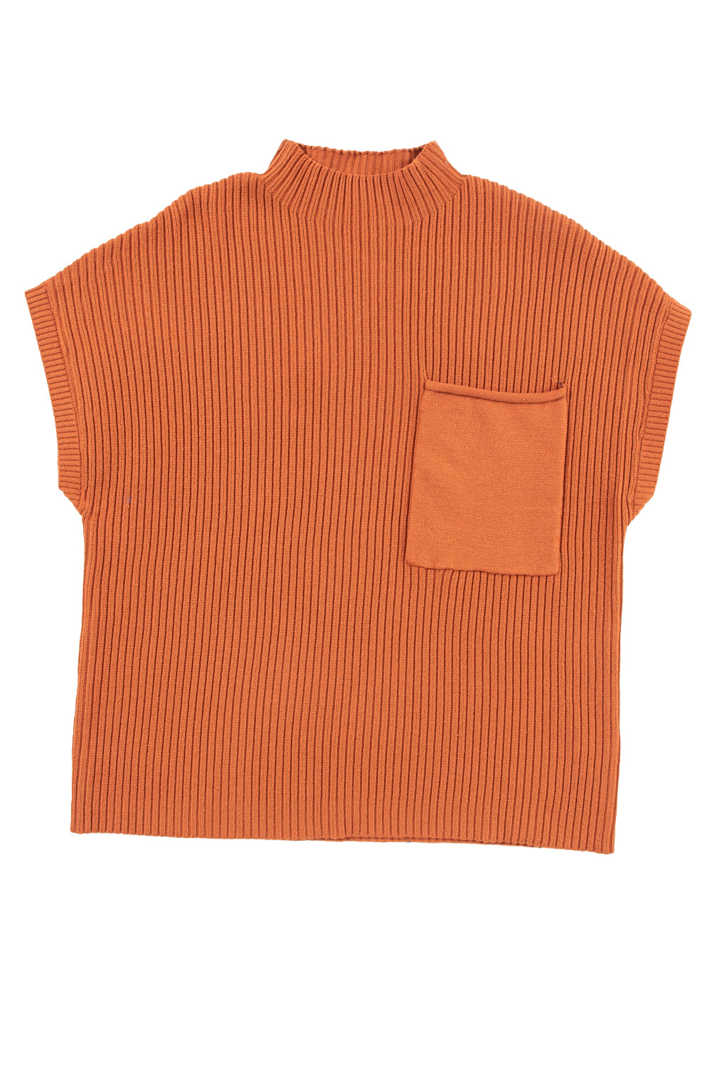 Blackish Green Patch Pocket Ribbed Knit Short Sleeve Sweater