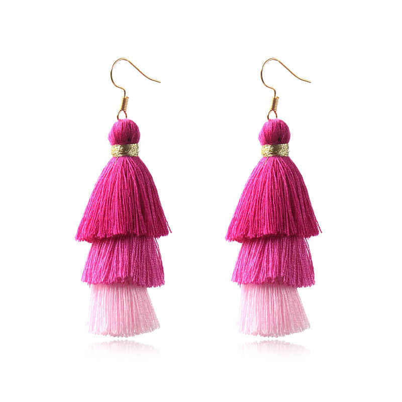 Wool stitching tassel earrings
