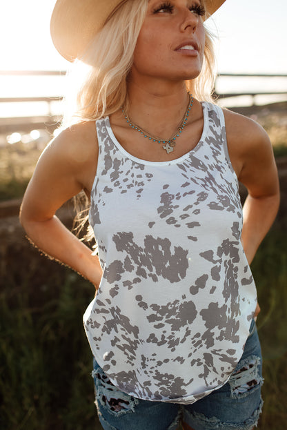 Brown Cow Print Racerback Tank Top