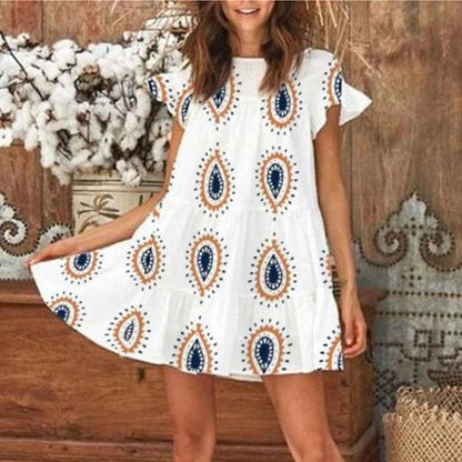 Printed women's ruffled sleeve dress