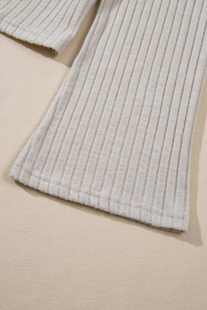 Light Pink Ribbed Knit V Neck Slouchy Two-piece Outfit