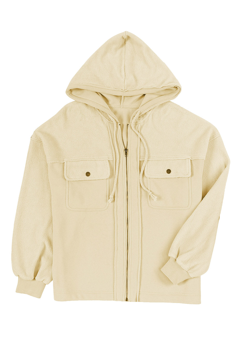 Gray Flap Pocket Drawstring Hood Zip Up Jacket