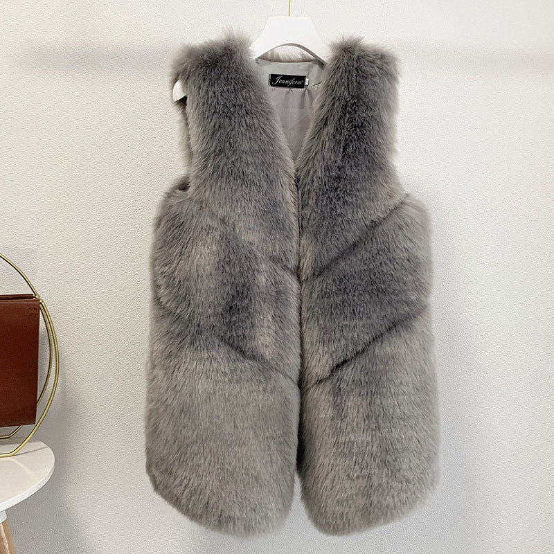 Women's Medium Long Fur Vest Coat