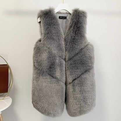 Women's Medium Long Fur Vest Coat