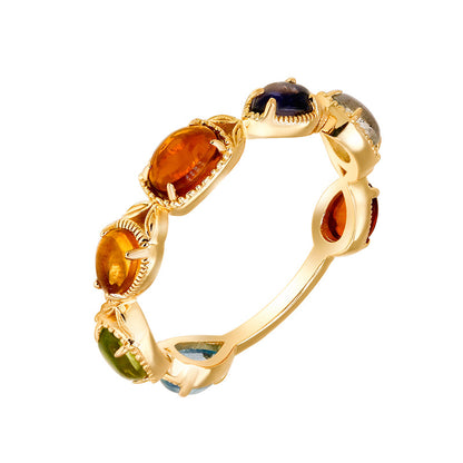 Artistic Retro 925 Silver Citrine Olivine Lengthened Ring