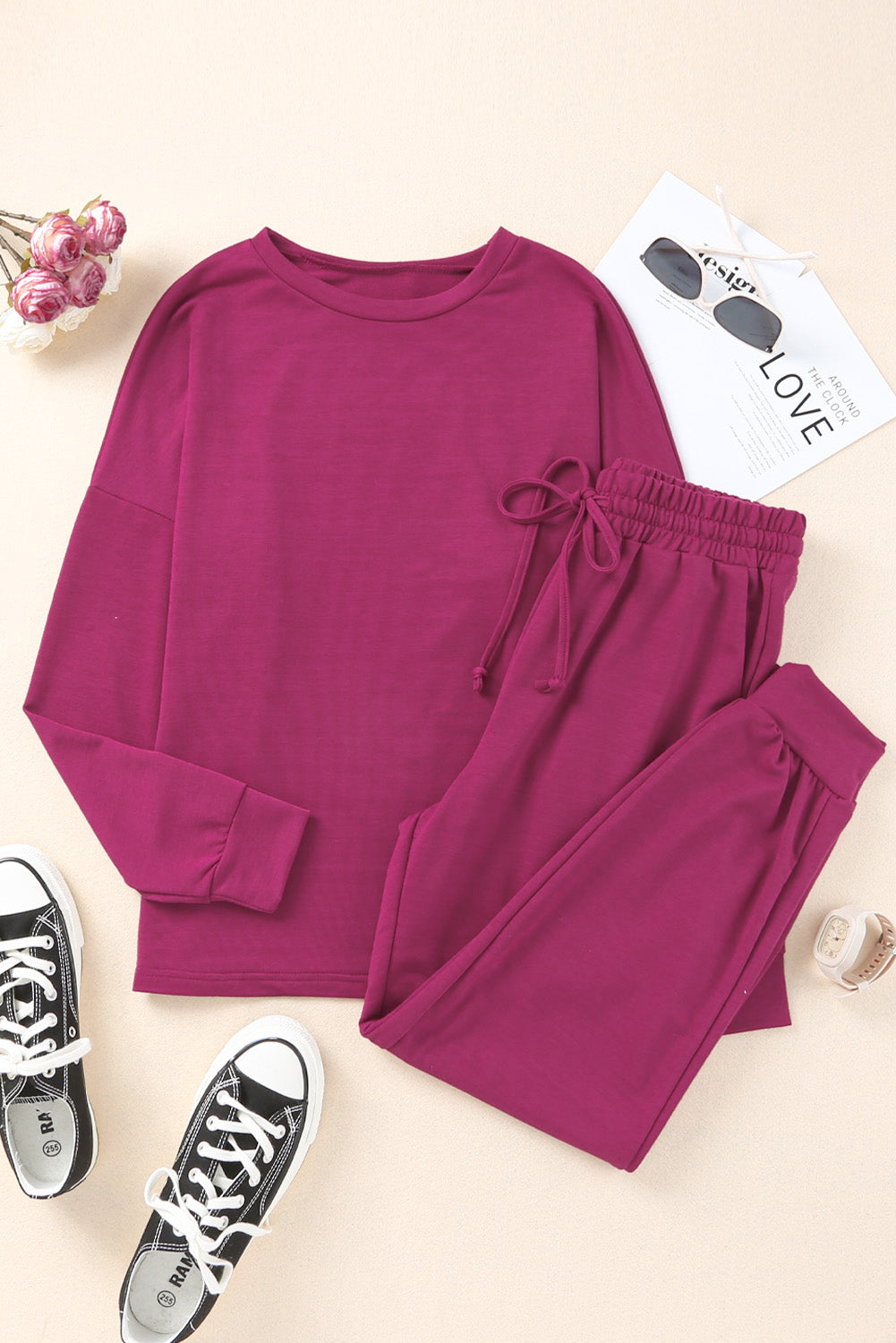 Spinach Green Long Sleeve Pullover and Jogger Pants Lounge Set