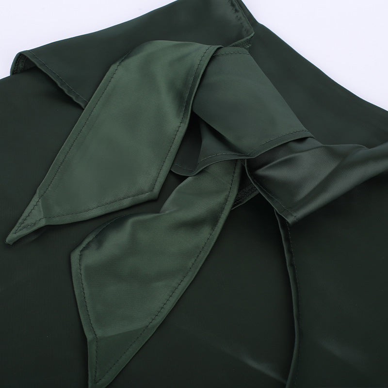 European Women's Clothing Pure Color Tied High Waist Slit Irregular Skirt