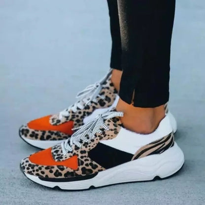 Pumps Female Leopard Print Color Matching Lace Up Casual Sneaker Female