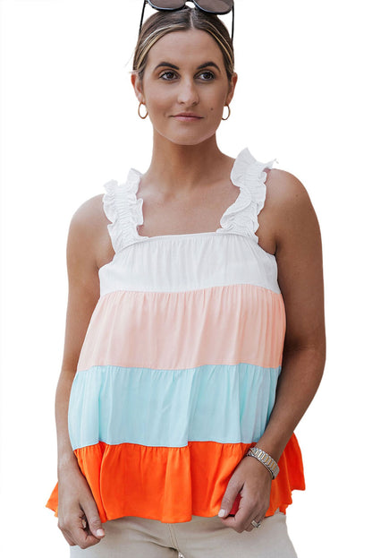 Multicolor Frill Tiered Colorblock A-line Sundress