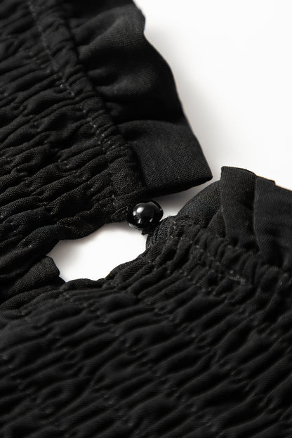 Black Ruffle Short Sleeve Shirred Peplum Top