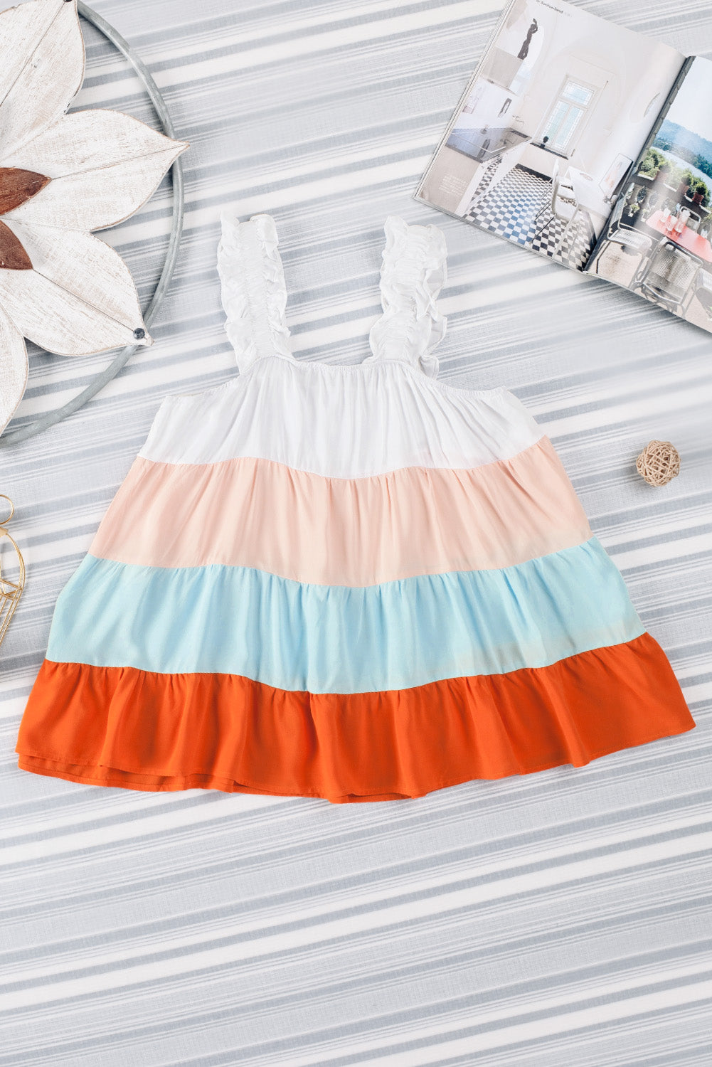 Multicolor Frill Tiered Colorblock A-line Sundress