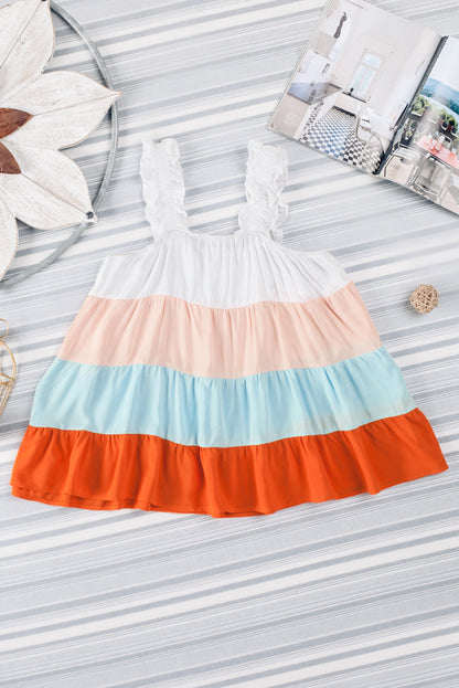 Multicolor Frill Tiered Colorblock A-line Sundress