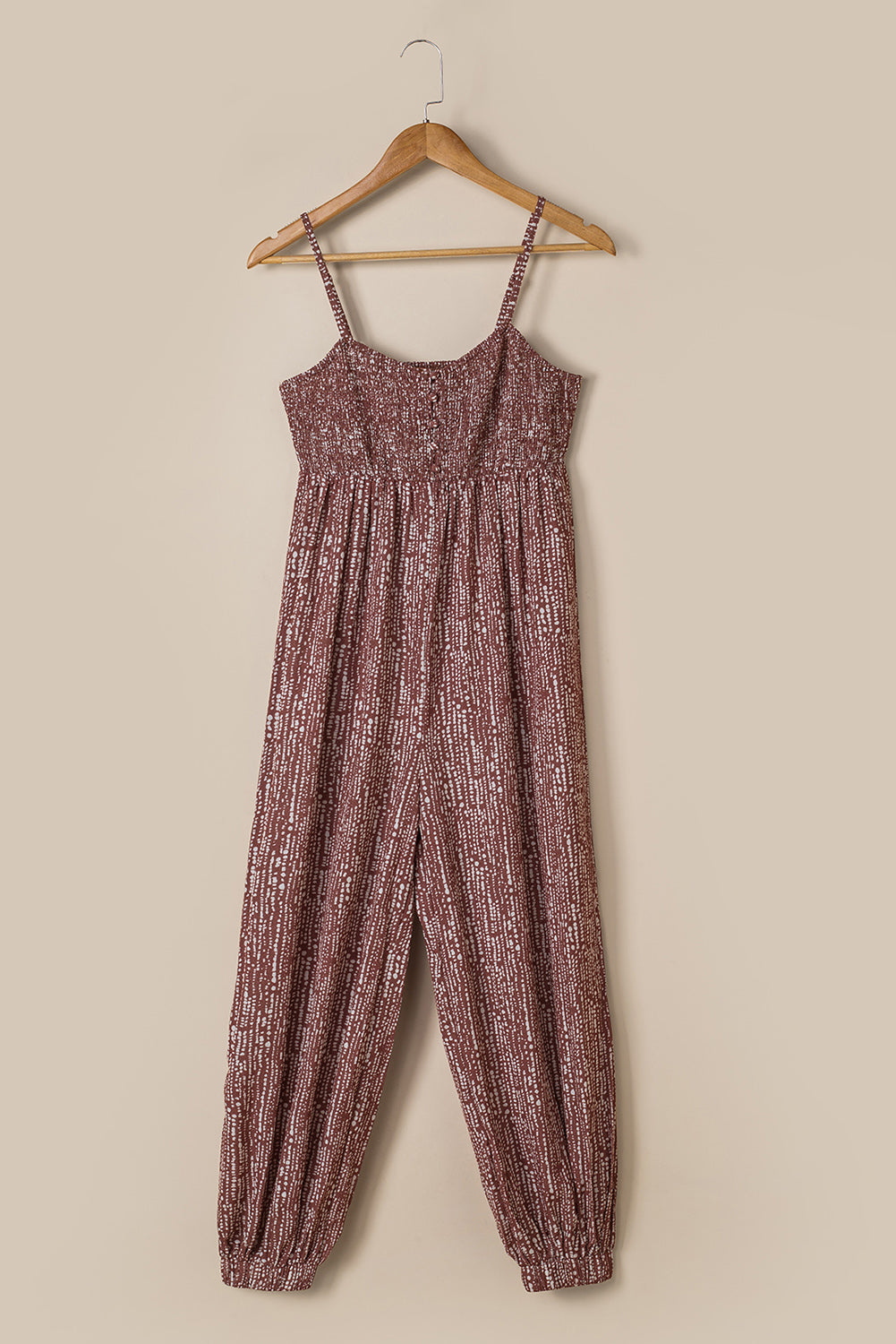 Brown Dotty Printed Puffy Trouser Legs Sleeveless Jumpsuit